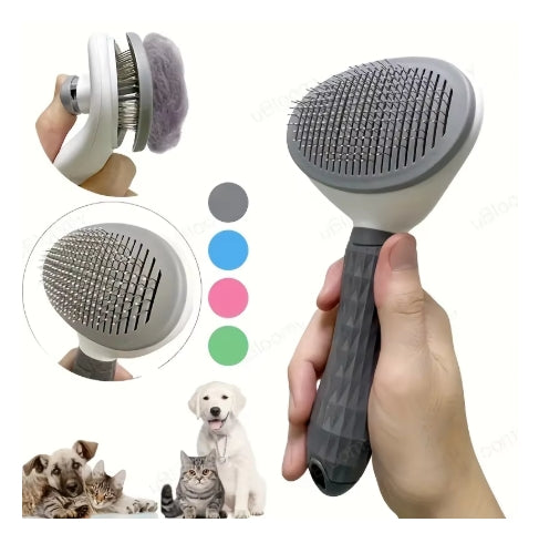 One-Click Pet Hair Removal Comb for Effortless Grooming of Dogs and Cats - Float Hair Removal Slicker Brush with Automatic Funct